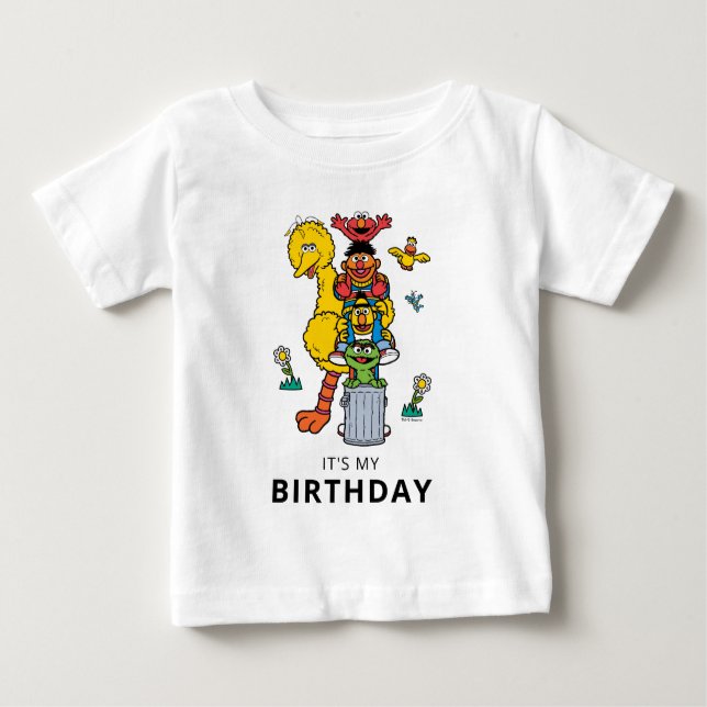 T-shirt Pour Bébé Sesame Street Characters & Street Sign Birthday Ba (Devant)