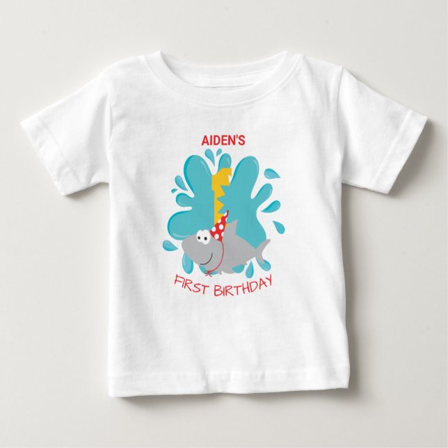 T-shirt Pour Bébé Shark Bite Premier anniversaire (Devant)