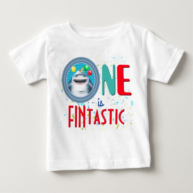 T-shirt Pour Bébé Shark Fintastic premier anniversaire (Devant)