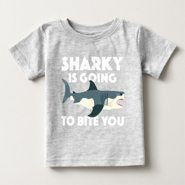T-shirt Pour Bébé Sharky Va Vous Bite Design - Baby Fine Jer (Devant)