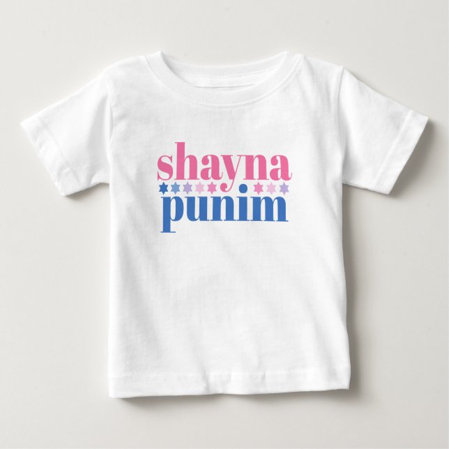 T-shirt Pour Bébé Shayna Punim juif rose bleu mignon Slogan (Devant)