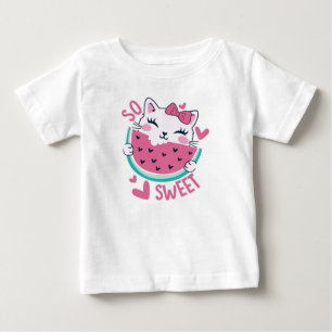 T-shirt Pour Bébé Si Douce Mignonne Chat Kawaii Mangeant Pastèque To