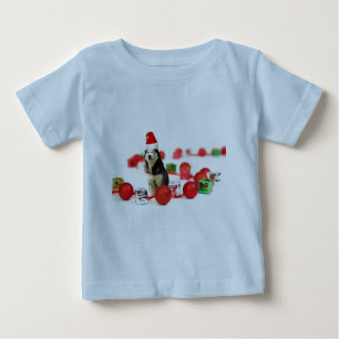 T-shirt Pour Bébé Sibérie Husky Noël avec boîte cadeau ornement