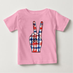 T-shirt Pour Bébé Signe de paix patriotique Main Modèle de drapeau a