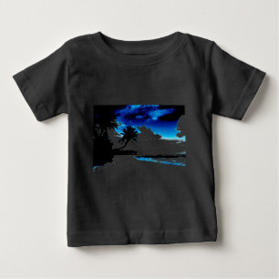 T-shirt Pour Bébé Silhouette d'arbre à palme bleu noir blanc