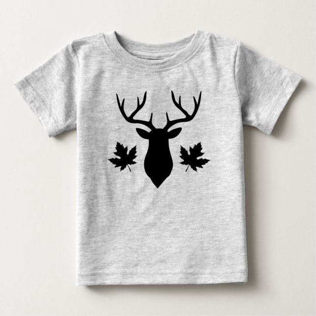 T-shirt Pour Bébé Silhouette de cerf noir feuille d'érable (Devant)