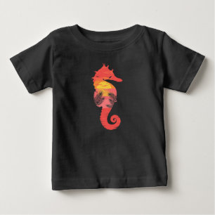 T-shirt Pour Bébé Silhouette d'hippocampe Coucher de soleil océan tr