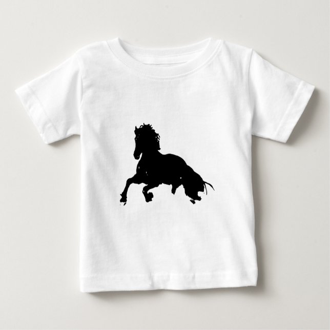 T-shirt Pour Bébé Silhouette du cheval blanc noir (Devant)