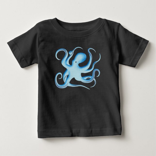 T-shirt Pour Bébé Silhouette vectorielle de la pieuvre bleue (Devant)