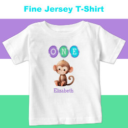 T-shirt Pour Bébé Singe 1er anniversaire un avec le nom pourpre