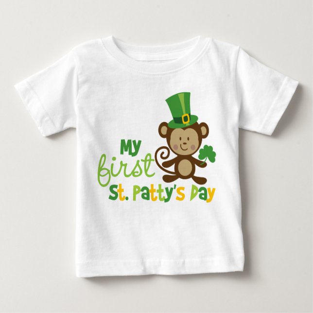 T-shirt Pour Bébé Singe 1er Saint Patrick's Day (Devant)