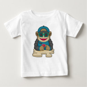 T-shirt Pour Bébé Singe au Poker avec cartes de Poker et lunettes de