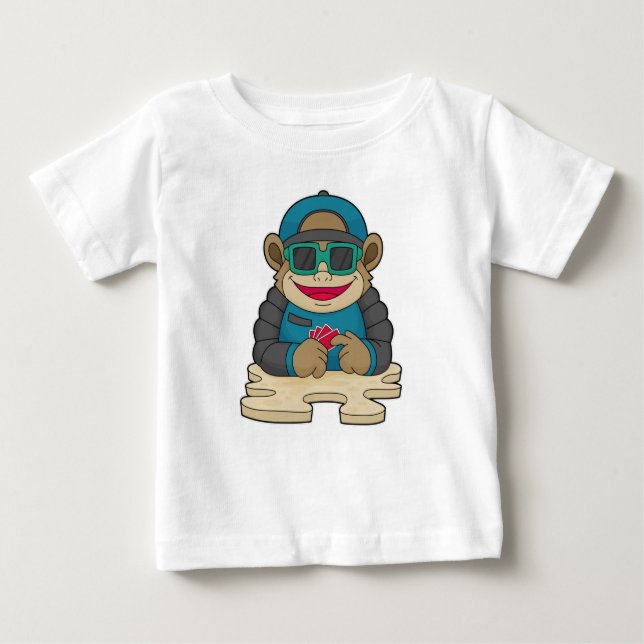T-shirt Pour Bébé Singe au Poker avec cartes de Poker et lunettes de (Devant)