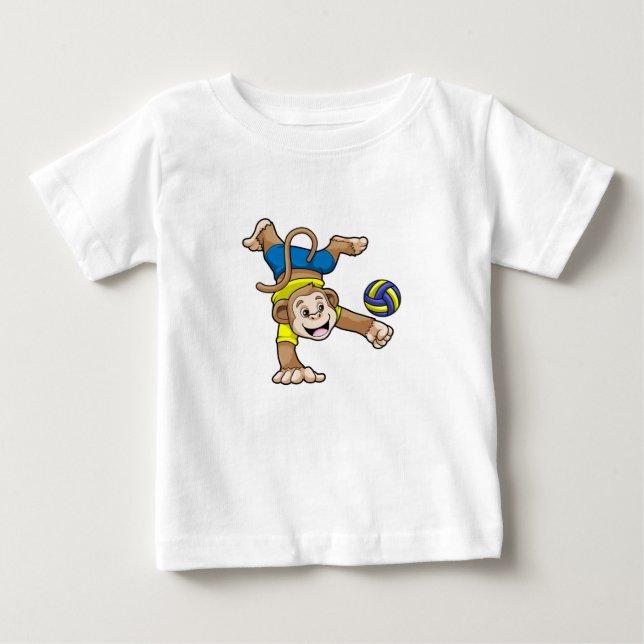 T-shirt Pour Bébé Singe aux sports avec volleyball (Devant)
