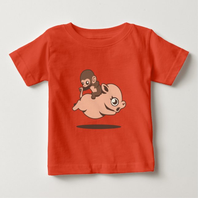T-shirt Pour Bébé Singe-bébé (Revenir sur un cochon) (Devant)