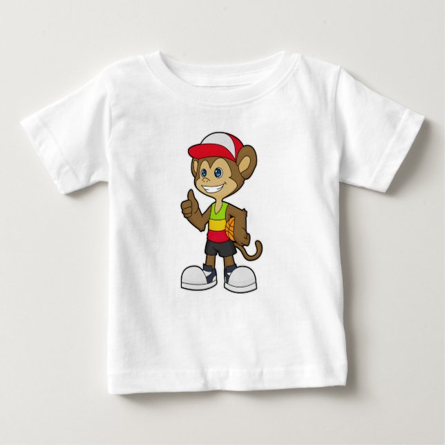 T-shirt Pour Bébé Singe comme joueur de basket-ball avec basket-ball (Devant)