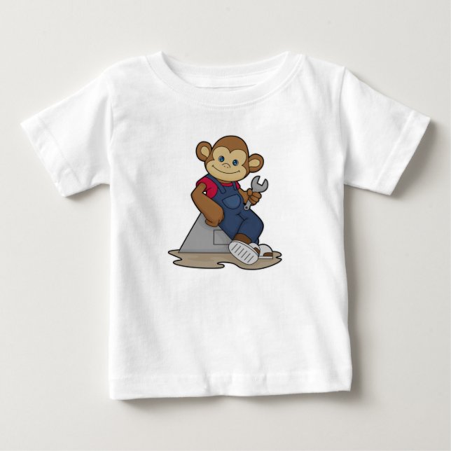 T-shirt Pour Bébé Singe comme mécanicien avec clé (Devant)