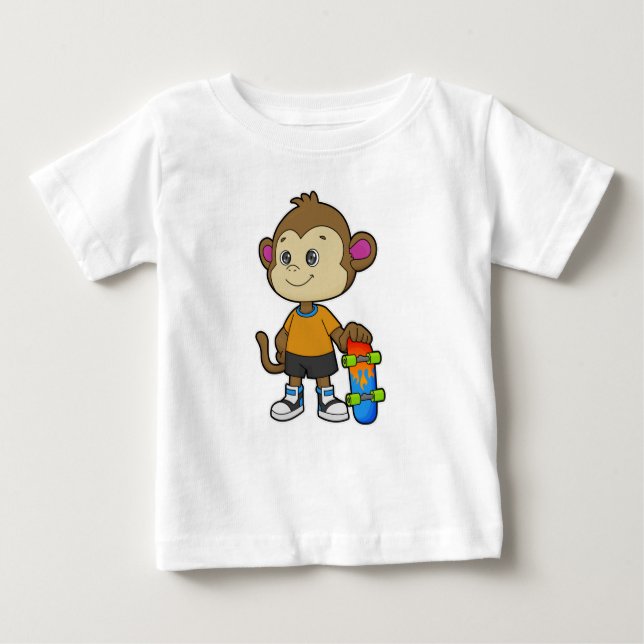 T-shirt Pour Bébé Singe comme patineur avec skateboard (Devant)