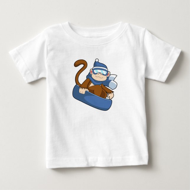 T-shirt Pour Bébé Singe comme Snowboardeur avec Sonowboard.PNG (Devant)