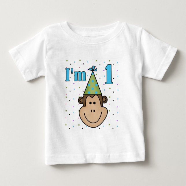 T-shirt Pour Bébé Singe dans le Casquette du Parti 1er Anniversaire  (Devant)