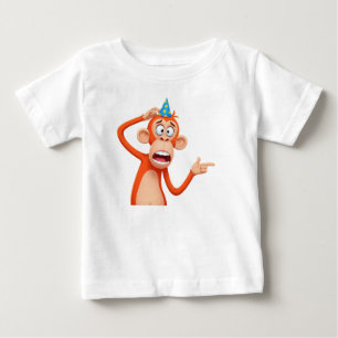 T-shirt Pour Bébé Singe en chapeau de fête pointant sur le côté