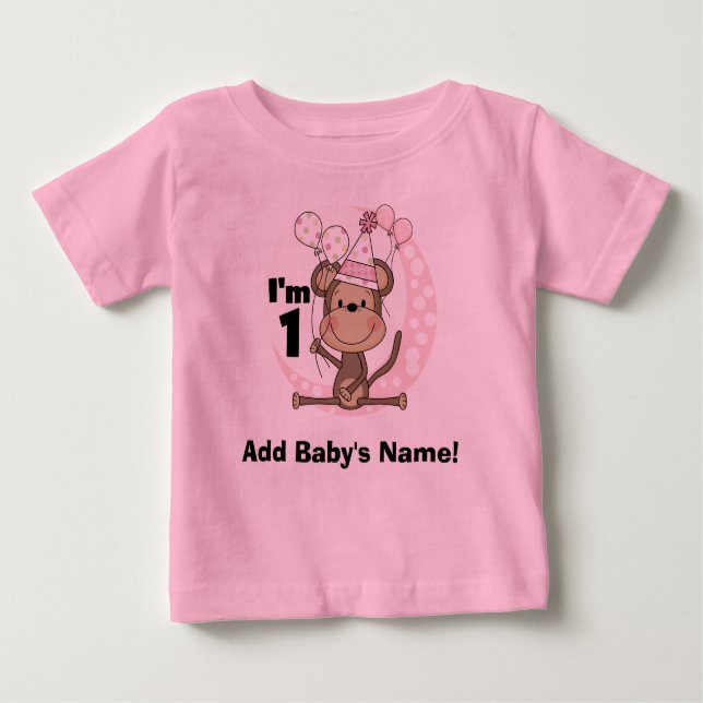T-shirt Pour Bébé Singe personnalisé de fille dans anniversaire de (Devant)
