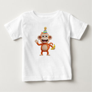 T-shirt Pour Bébé Singe portant un chapeau de fête et tenant une ban