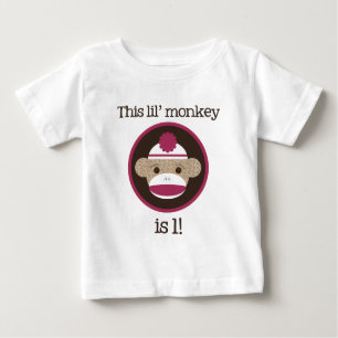 T-shirt Pour Bébé Singe rose de chaussette : Premier anniversaire