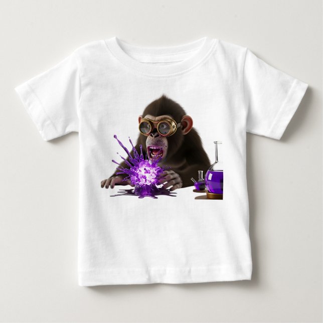 T-shirt Pour Bébé Singe Scientifique Choqué avec du Che Explosant Vi (Devant)
