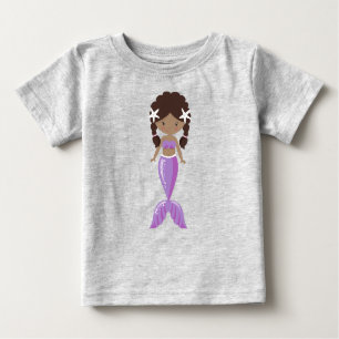 T-shirt Pour Bébé Sirène Afro-Américaine, Mignonne Sirène, Queue