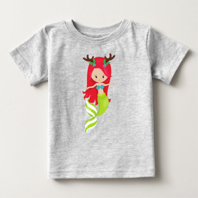 T-shirt Pour Bébé Sirène de Noël, Antlers, Mistletoe, Noël (Devant)
