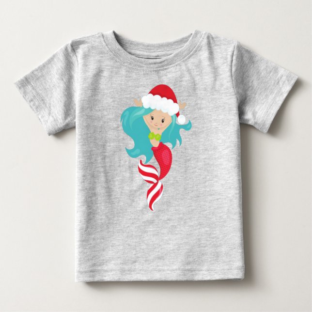 T-shirt Pour Bébé Sirène de Noël, Chapeau de Noël, Noël, Nouvel An (Devant)