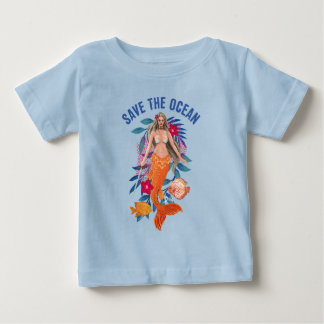 T-shirt Pour Bébé Sirène Guerrière - Sauvez L'Océan