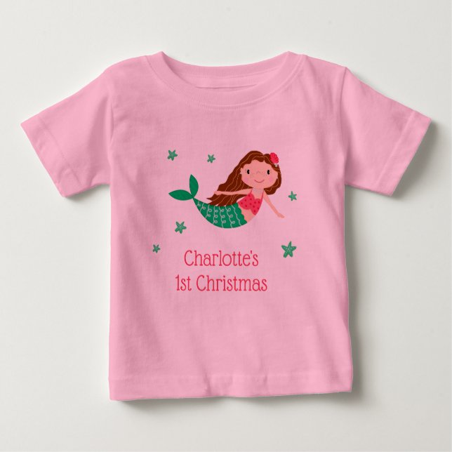 T-shirt Pour Bébé Sirène Mignonne 1er Noël (Devant)