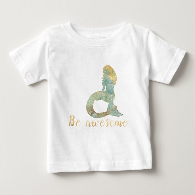 T-shirt Pour Bébé Sirène scintillante Aqua Or Soyez Génial (Devant)