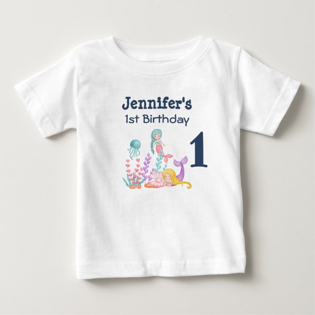 T-shirt Pour Bébé Sirènes et méduses 1er anniversaire (Devant)