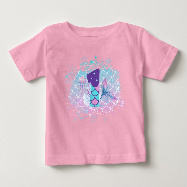 T-shirt Pour Bébé Sirenita con Número 1, Primer Cumpleaños Infantil (Devant)