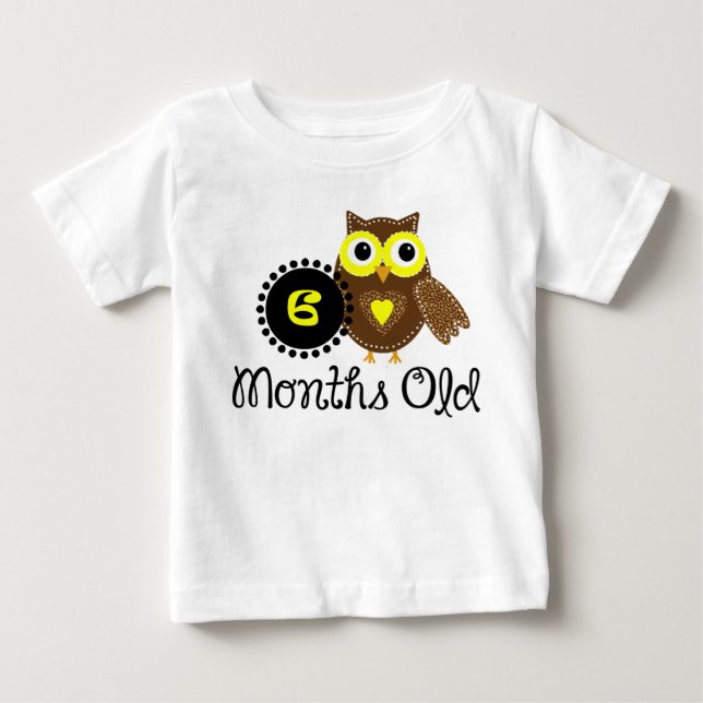 T-shirt Pour Bébé Six mois de hibou adorable (Devant)