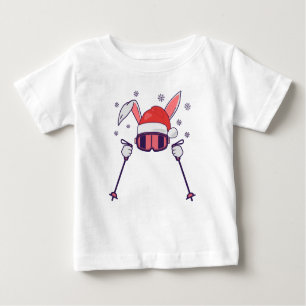 T-shirt Pour Bébé Ski Père Noël Rabbit avec Santa Hat et bâtons de s