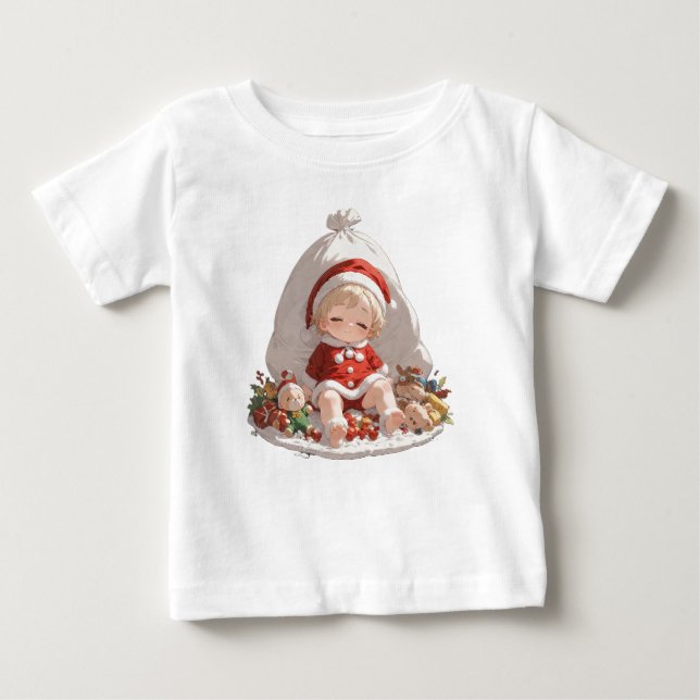 T-shirt Pour Bébé Sleeping Santa Christmas Fine Jersey Baby Tee (Devant)
