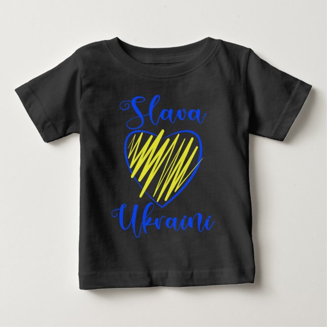 T-shirt Pour Bébé Slogan Slava La gloire ukrainienne au coeur de l'U (Devant)