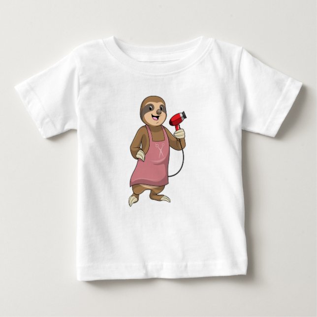 T-shirt Pour Bébé Sloth as Hair stylist avec Sèche-cheveux (Devant)