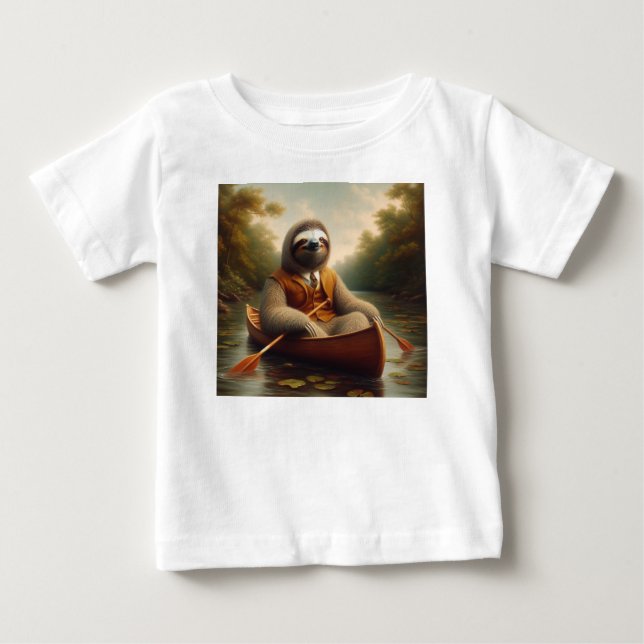 T-shirt Pour Bébé Sloth Dans Un Canoë (Devant)