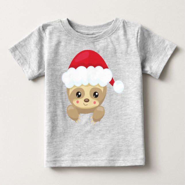 T-shirt Pour Bébé Sloth de Noël, Jolie Sloth, Santa Hat, Noël (Devant)