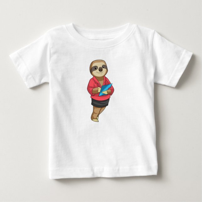 T-shirt Pour Bébé Sloth en tant que secrétaire avec Bloc-notes (Devant)