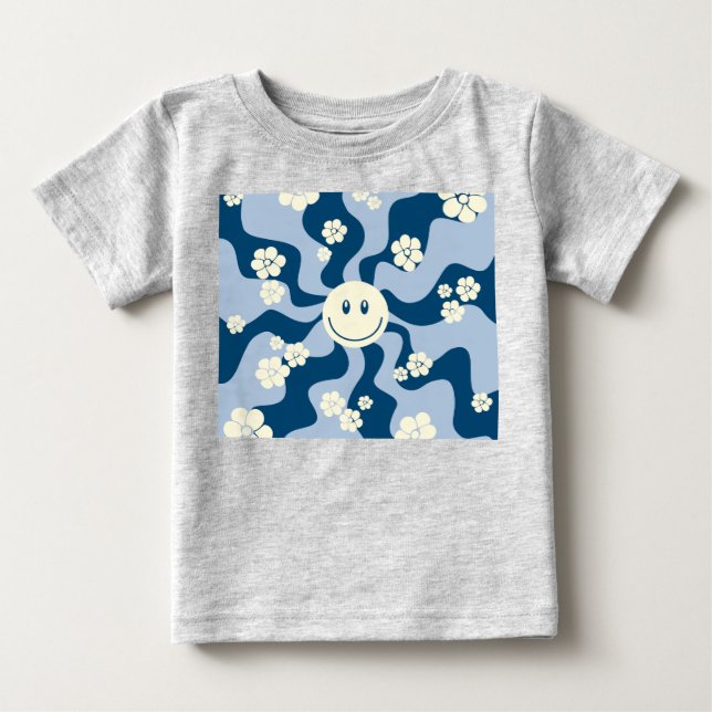 T-shirt Pour Bébé Smile - Bleu foncé, Bleu clair et Crème (Devant)