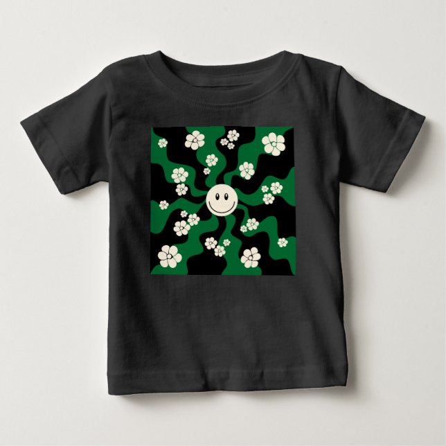 T-shirt Pour Bébé Smile - Vert, Crème et Noir (Devant)