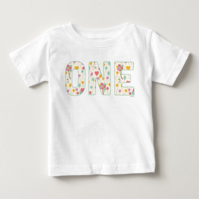 T-shirt Pour Bébé Snoopy et Ballons premier anniversaire (Devant)