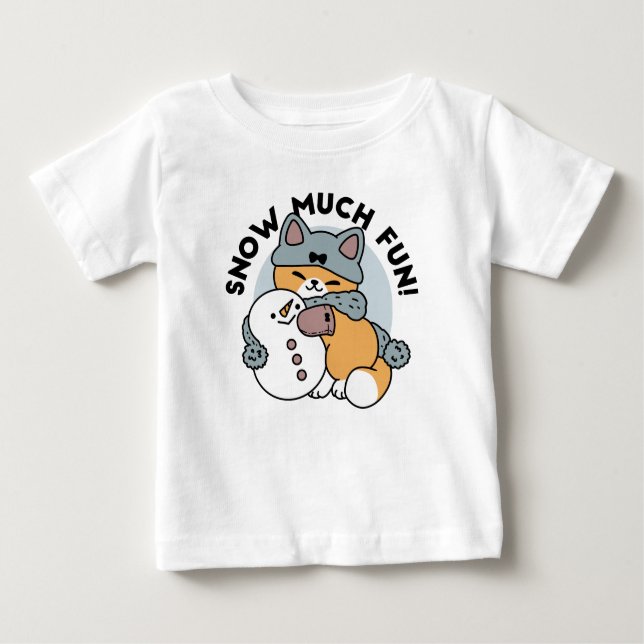 T-shirt Pour Bébé Snow Much Fun Cat Winter Holiday Design (Devant)