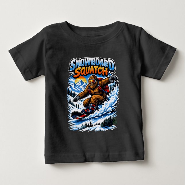 T-shirt Pour Bébé Snowboard Squatch – Funny Bigfoot Snowboarding  (Devant)